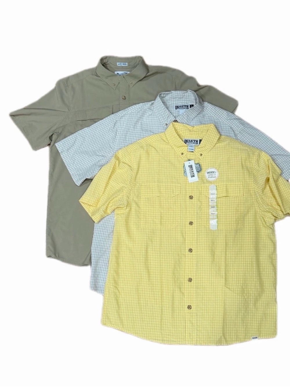 Duluth Trading Co Short-Sleeve Button-Down Trio NWT— Yellow, blue, green